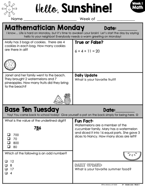 Math Morning Work 2nd Grade {June} | Distance Learning | Google Apps