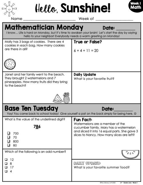 Math Morning Work 2nd Grade {June} | Distance Learning | Google Apps