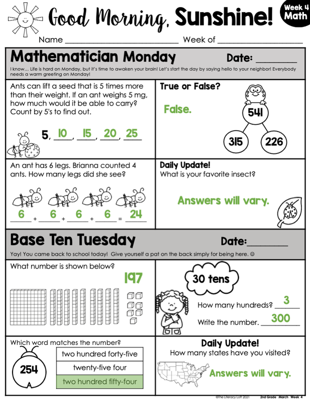 Math Morning Work 2nd Grade {March} I Distance Learning I Google Apps