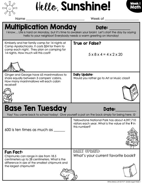 Math Morning Work 5th Grade {August} | Distance Learning | Google Slides