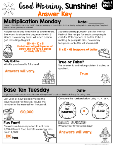 Math Morning Work 4th Grade {October} | Distance Learning | Google Apps