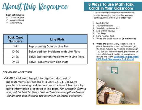 Line Plot Math Task Cards (4th Grade) Google Slides & Forms Distance Learning