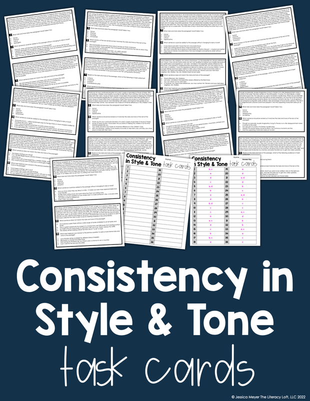 Consistency in Style and Tone Task Cards 6th Grade I Google Apps