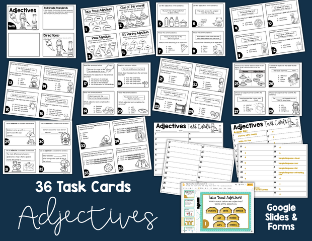 Adjectives Task Cards | Distance Learning | Google Slides & Forms