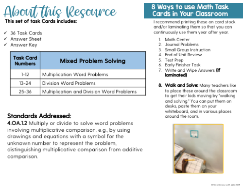 Mixed Problem Solving Math Task Cards (4th Grade) Google Slides & Forms Distance Learning