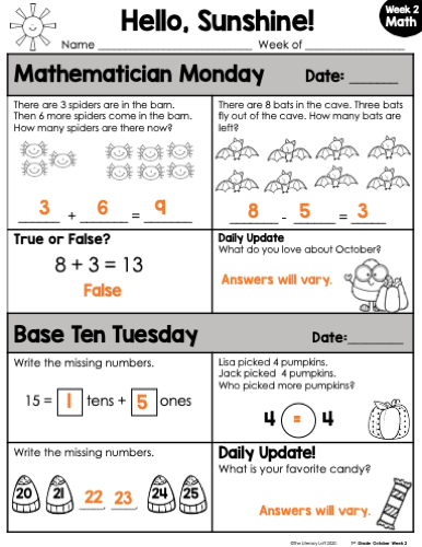 Math Morning Work 1st Grade {October} | Distance Learning | Google Apps