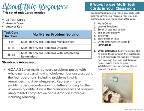 Multi-Step Problem Solving Math Task Cards (4th Grade) Google Slides & Forms Distance Learning