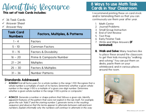 Factors, Multiples, and Patterns Math Task Cards (4th Grade) Google Slides & Forms Distance Learning