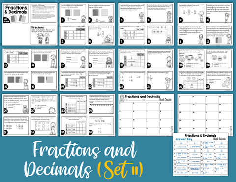 Fractions and Decimals Task Cards (4th Grade) Google Slides and Forms Distance Learning
