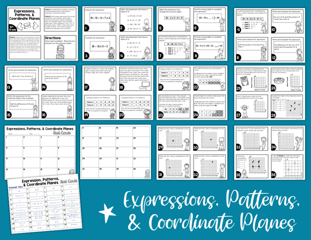 Expressions, Patterns, & Coordinate Planes Task Cards (5th Grade) | Distance Learning | Google Apps