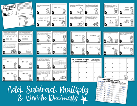 Add & Subtract, Multiply & Divide Decimals Task Cards (5th Grade) | Distance Learning | Google Apps