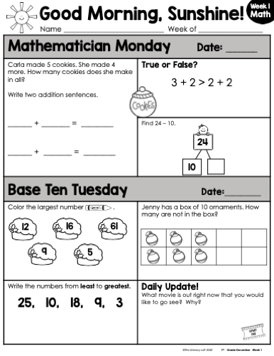 Math Morning Work 1st Grade {December} I Distance Learning I Google Ap ...