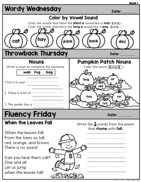 1st Grade ELA Morning Work (October) | Distance Learning | Google Slides