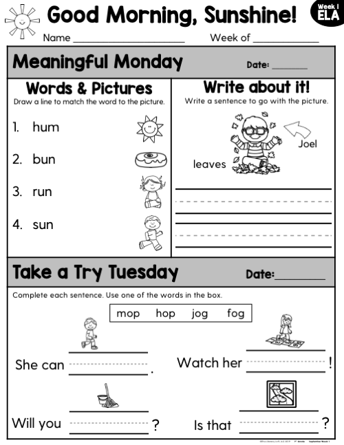1st Grade ELA Morning Work (September) | Distance Learning | Google Slides