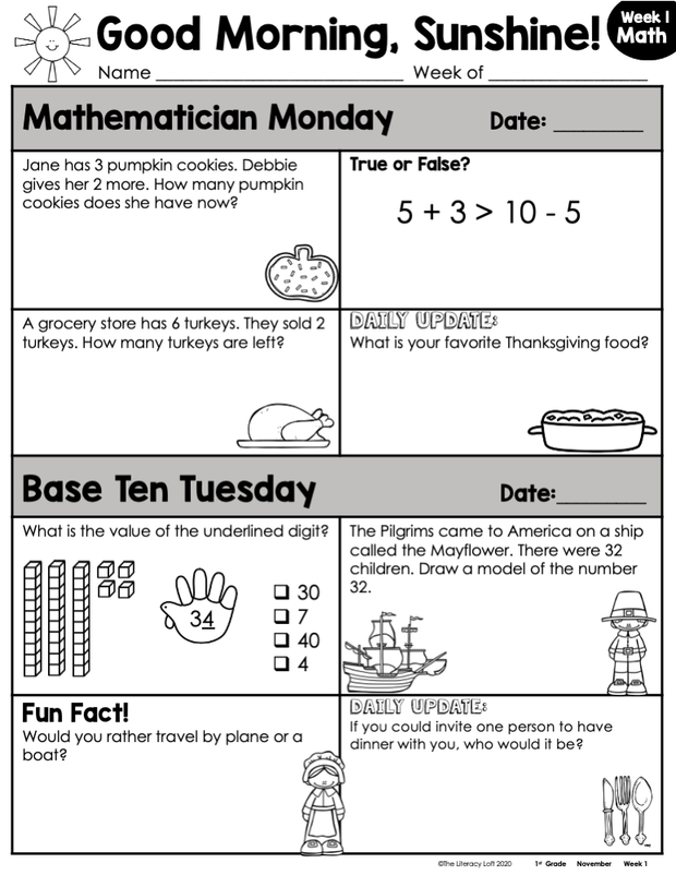 1st Grade Math Morning Work – The Literacy Loft