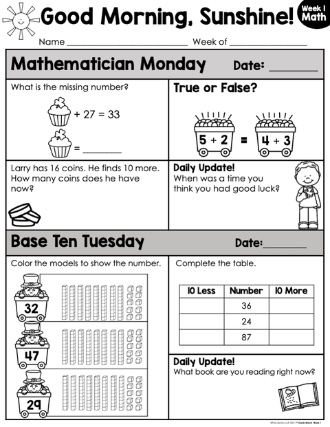Math Morning Work 1st Grade {March} I Distance Learning I Google Apps