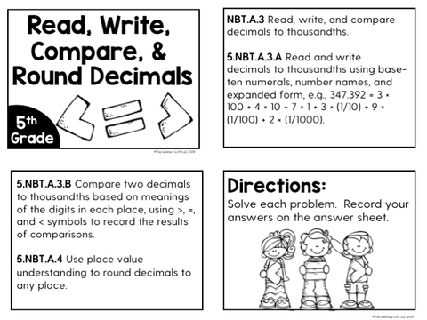 Read, Write, Compare & Round Decimals Task Cards (5th Grade) | Distance Learning | Google Apps