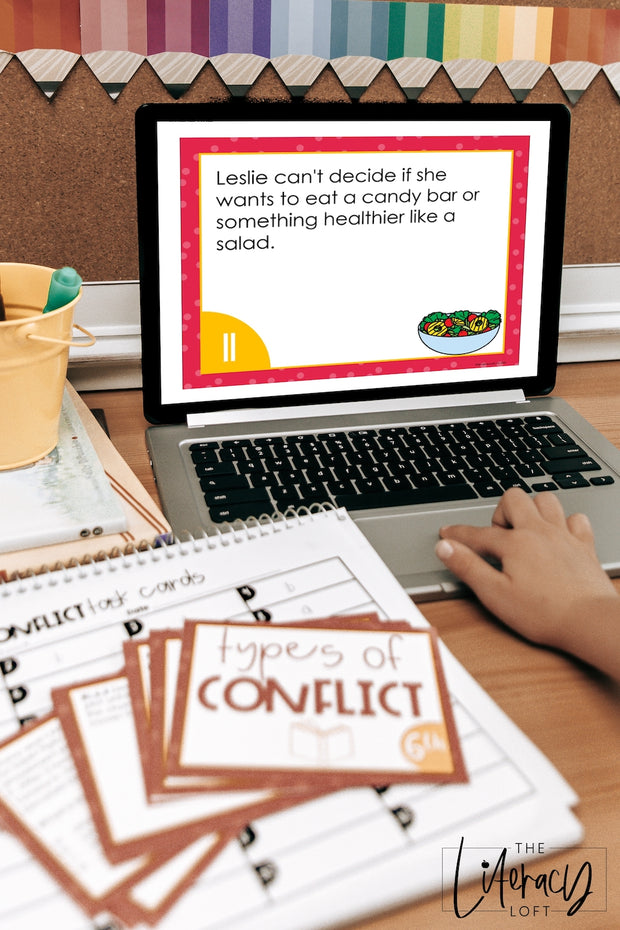 Types of Conflict Task Cards 6th Grade | Distance Learning | Google Slides & Forms
