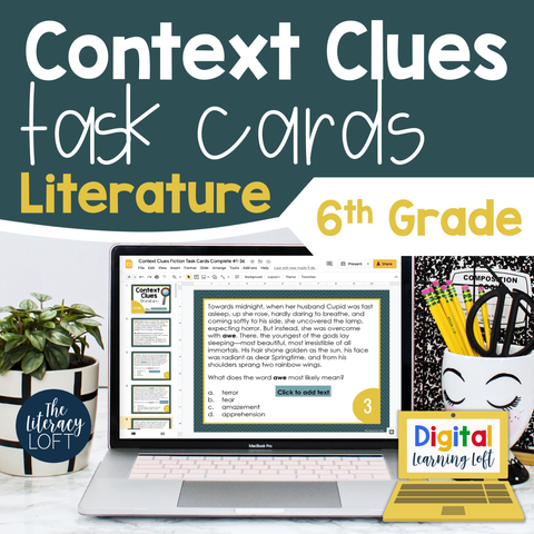 Context Clues Literature Task Cards 6th Grade | Distance Learning | Google Slides and Forms