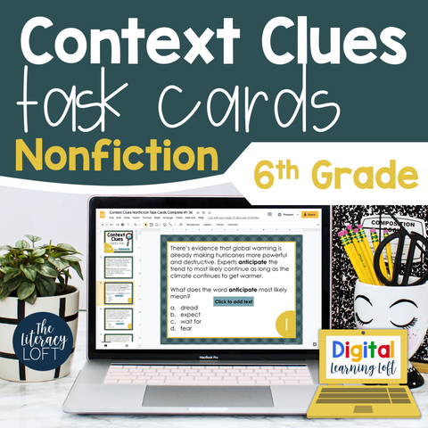 Context Clues Nonfiction Task Cards 6th Grade | Distance Learning | Google Slides and Forms