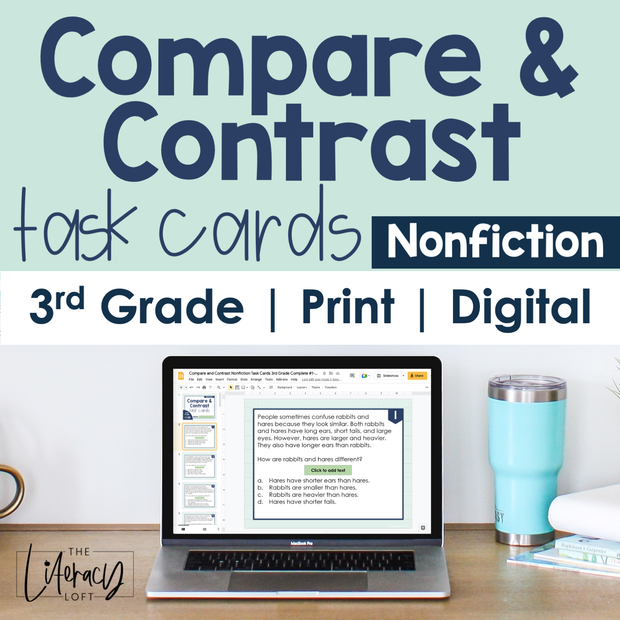 Compare and Contrast (Nonfiction) Task Cards 3rd Grade I Google Slides and Forms