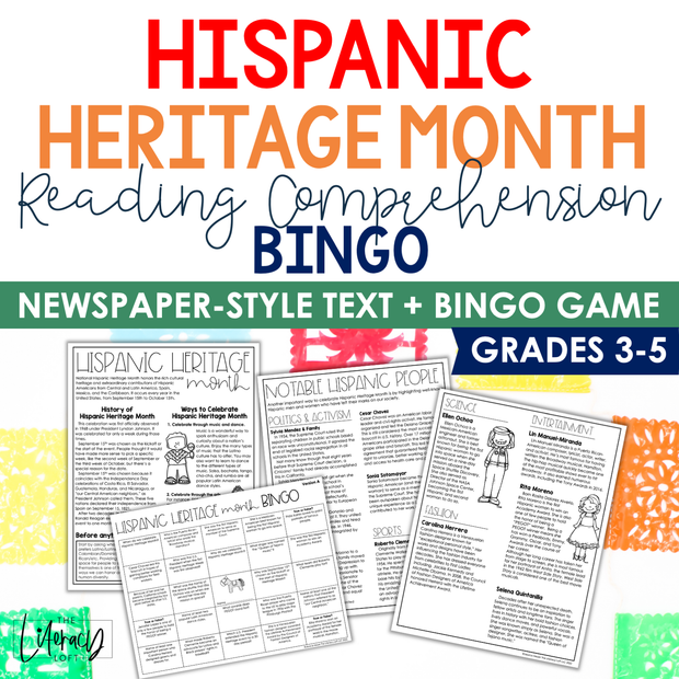 Hispanic Heritage Month Reading Comprehension Bingo