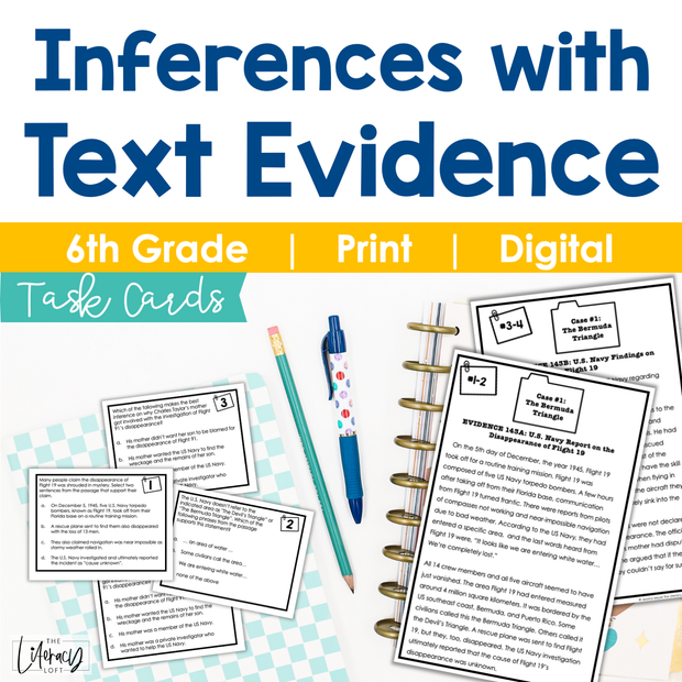 Inferences with Text Evidence Task Cards 6th Grade I Google Apps