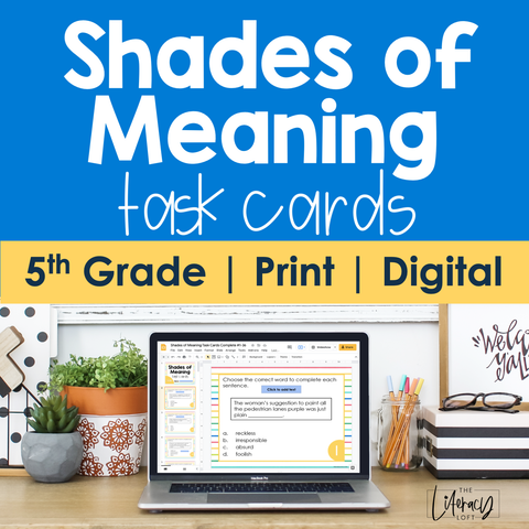 Shades of Meaning Task Cards 5th Grade I Google Slides and Forms
